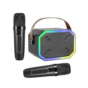 Karaoke Machine for Kids and Adults, Mini Portable Bluetooth Speaker with 2 Wireless Microphones, Led Lights for TV, Kids Gifts for Girls Boys Family Party Birthday (Black)
