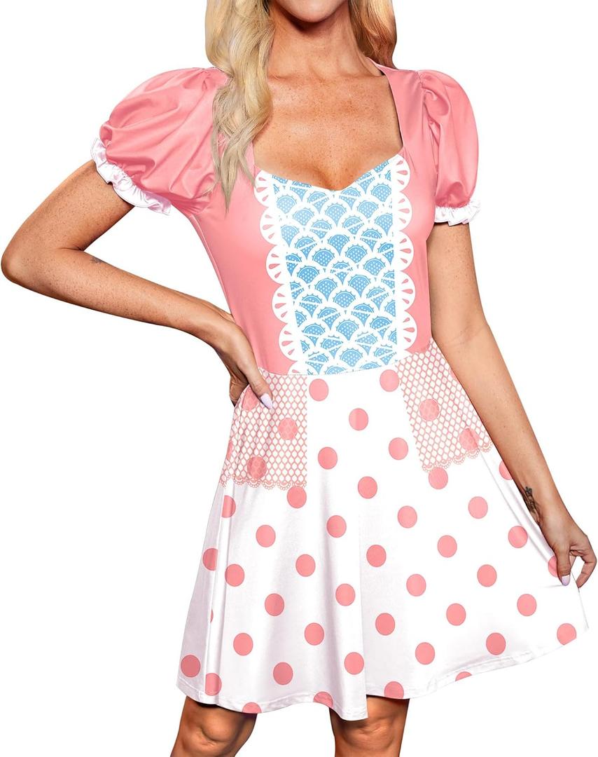 For G and PL Women Halloween Flare Role Play Tunic Bopep Dress Aline Party Holiday Cosplay Costume Pastel Pink L