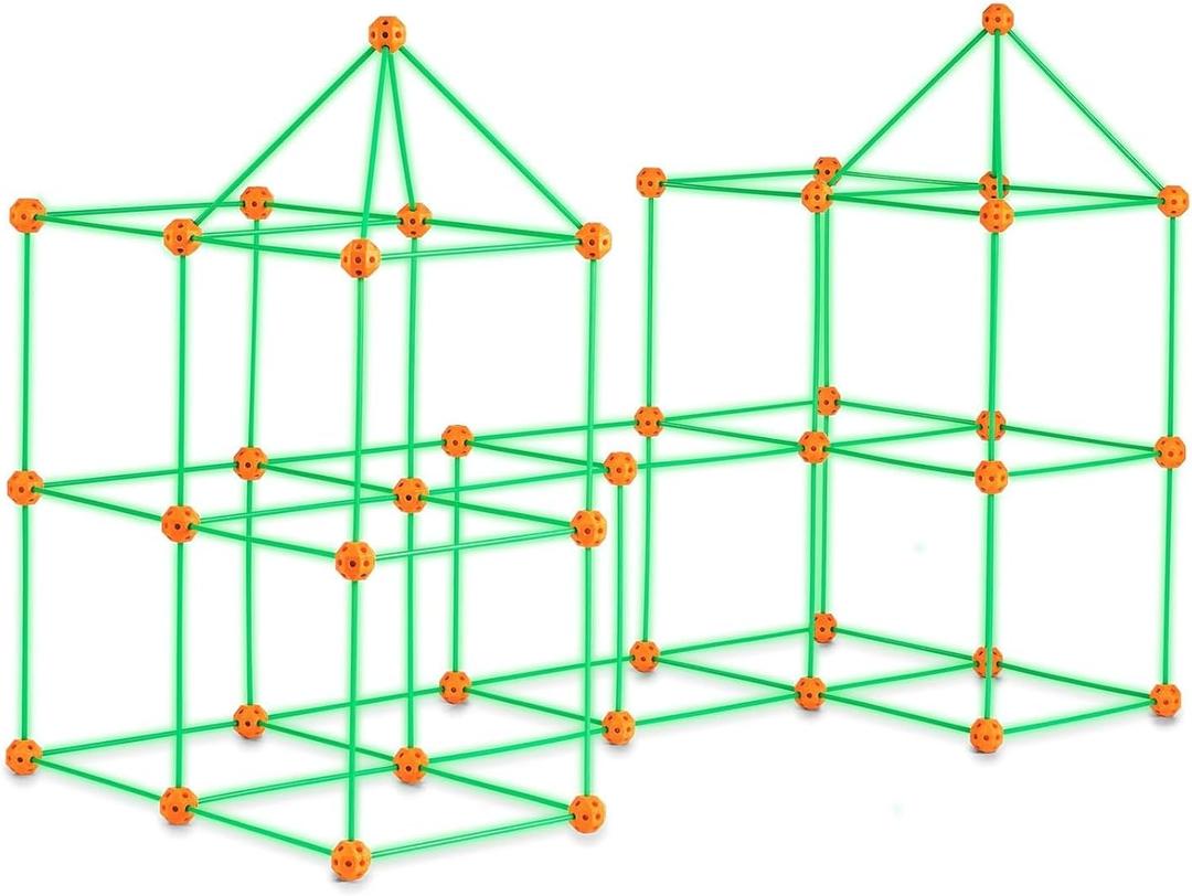 VEVOR Fort Building Kit for Kids, 140PCS Glow in The Dark STEM Building Toys, Educational Gift for 4 5 6 7 8+ Year Old Boys & Girls Indoor Outdoor Kids Fort Building Kit with 96 Rods and 44 Balls