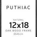 puthiac 12x18 Solid Oak Wood Picture Frame, Fits 8x12 with Mat or 12x18 Without Mat, Wall Display Only, Vertical or Horizontal, Plexi Front, 1 Pack, Black