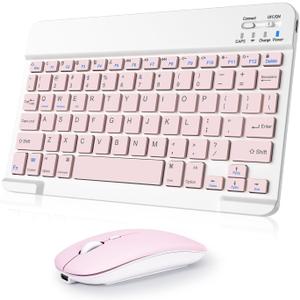 Wireless Keyboard and Mouse Combo, Rechargeable Bluetooth Keyboard & Mouse with 2.4 GHz Wireless USB Receiver, Compatible with iPad, Smartphone, PC, Laptop, Windows/iOS/Android, Pink