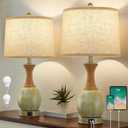 Bedside Table Lamp Set of 2 - Bedroom Table Lamps with Adjustable Color Temperatures - Boho Rattan Lamps with USB A+C Charging Ports Grey Farmhouse Living Room Lamps for Reading Bulbs Included