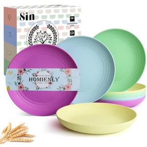 Homienly Wheat Straw Plates Unbreakable Dinner Plates set of 8,Reusable Plastic Plates 8Inch Dishwasher & Microwave Safe-Lightweight Plates for kitchen,camping(Classic Art Series - Memphis)