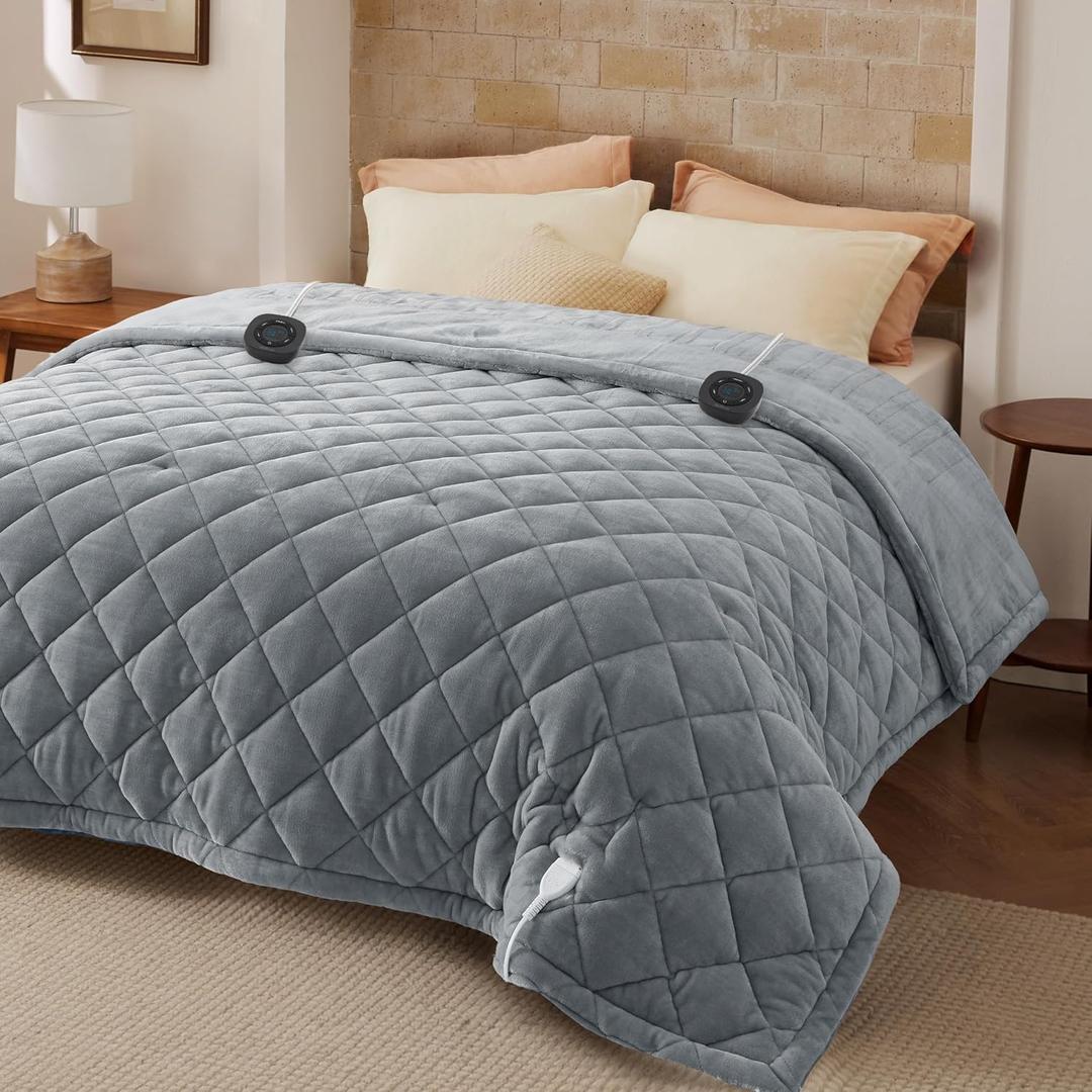 Bedsure Electric Blanket Queen Size  Dual Control Heated Weighted Blanket Queen with 10 Heat Settings, Fast Heating with 10 Time Settings (84x90 inches, Formal Gray)