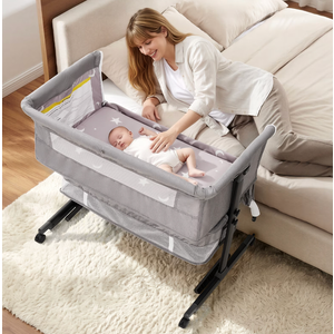 Baby Bassinet Foldable Portable Bedside Crib,Storage Basket breathable mesh,Light Gray