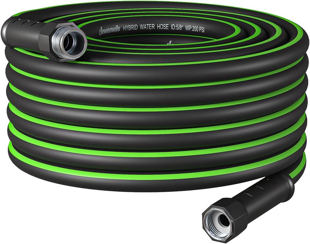 DEWENWILS Garden Hose 5/8"  50ft, Heavy Duty, Flexible, Lightweight Hybrid Water Hose with Swivel Handle in Solid Aluminum Fittings, No Kink, CE & RoHS Listed, Black+Green