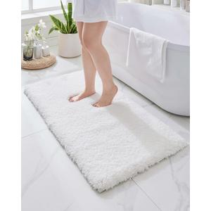 White Bathroom Runner Rug 24x59 Non Slip Fluffy Long Bath Mat for Bathroom Floor Washable Plush Luxury Bath Rug for Tub Absorbent Shower Sink Mat Bedside Rug (2' x 4'11" (24''x59'' Bathroom Rug))