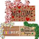 Nuanchu 3 Sets Valentine's Day Heart Doormat St. Patricks Mat Easter Rabbit Doormat 16 x 28 Inch with Tinsel Garland Mat for Valentine St. Patrick's Day Easter Indoor Entrance Front Door(Classic)