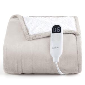 Bedsure Heated Blanket Throw Blanket  Fast Heating Electric Blanket, Soft Flannel Heated Throw with 4 Time Settings, 6 Heating Settings, Warm Gifts for Grandma (50x60 inches, Cream)