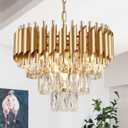 AXILIXI Gold Crystal Chandeliers 16 Modern Ceiling Pendant Light Fixture for Dining Room 3 Tiers Dimmable Round Flush Mount Chandeliers for Living Room Foyer Bedroom Kitchen