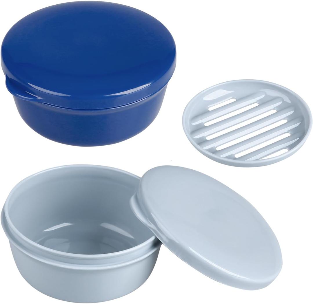2 Pack Travel Soap Container, Round Portable Soap Dishes for Soap and Shampoo Bars, Soap Holder for Travel Shower Gym Bathroom (Navy Blue, Gray)