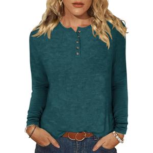 Bluetime Women's Long Sleeve Shirts Fall Henley Dressy Loose Casual Tops Trendy Blouses Basic T-Shirts Outfits Clothes Small