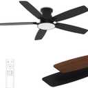 Flush Mount Ceiling Fan with Light, 52 Inch, Remote Control, 3CCT Dimmable LED, 6-Speed Silent Reversible DC Motor, Low Profile Hugger Ceiling Fan for Indoor/Outdoor 90-264V 50/60Hz Matte Black