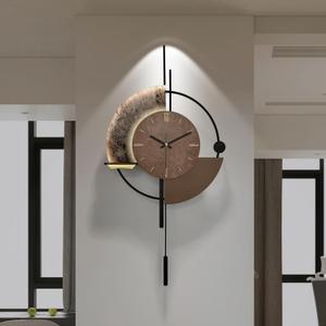 Large Wall Clocks for Living Room DecorBig Wall Clock Modern Clap One's Hands and Light UpBattery Operated Metal Wall Clock Large for Office/CorridorBlack and Brown34.3*19