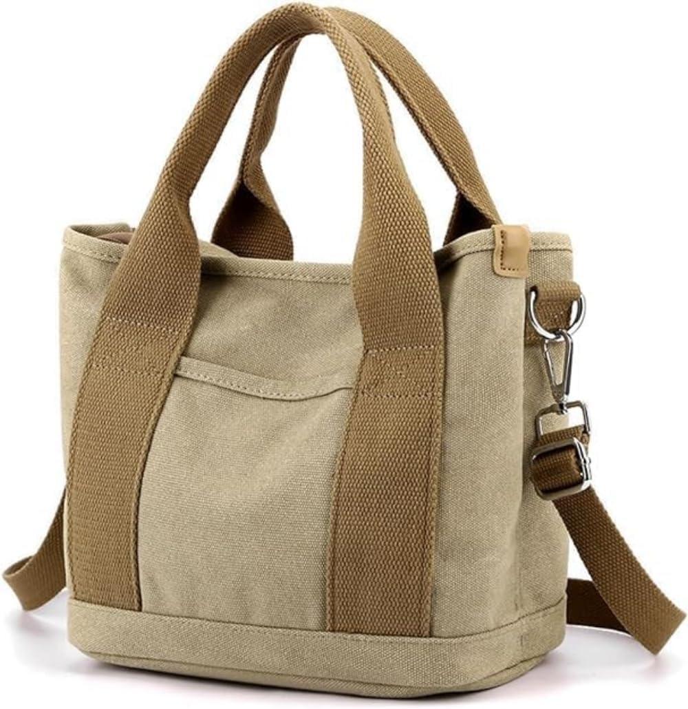 Small Tote Bag with Zipper, 2024 Canvas Multi-Pocket Crossbody Bag Shoulder Bag Satchel Hobo Bag Messenger Bag (Denim Khaki)