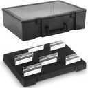 Chunful 1 Pc Name Tag Holder with Case, Foam Name Badge Storage Tray Holds 48 Badges ID Badge Tray Organizer for Desk Classroom Office School, 14 x 10.6 x 4 in (Black)