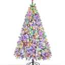 6ft Prelit Snow Flocked Christmas Tree, Artificial Christmas Trees with 250 Multicolored & Warm White Lights, Xmas Pine Tree for Holiday Home, Office, Party Indoor Outdoor Decoration