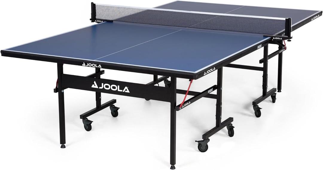 JOOLA Inside Professional MDF Indoor Ping Pong Table with Quick Clamp Table Tennis Net and Post Set - 10 Minute Easy Assembly - Tournament Quality - Foldable with Single Player Playback Mode (15mm)