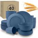 Wrova 40Pack plates and bowls sets for kids - Unbreakable wheat straw dinnerware sets service for 8 - Alternative plastic 40pcs dishes for kitchen, camping and indoors dinning - (Blue)