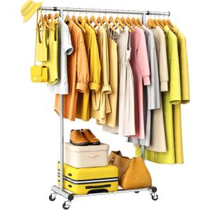 Clothes Rack for Hanging Clothes, Sturdy Stainless Steel Clothing Rack, Portable Garment Rack with Extendable Hanging Rod, Adjustable Rolling Coat Rack with AntiSlip Wheels for Home Conmercial Store