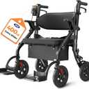 VOCIC Walkers for Seniors Z59, 2 in 1 Walker Wheelchair Combo, 400 LBS Weight Capacity, 10" All Terrain Rollator with Extra Wide Seat & Backrest, Heavy Duty Rollator with Cup Holder