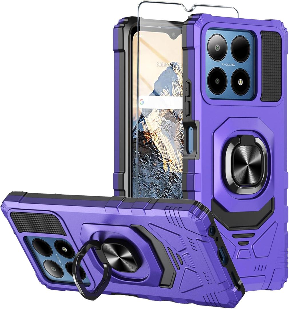 for Boost Summit 5G Phone Case with Tempered Glass Screen Protector,Military Grade Heavy Duty Shockproof Protective Cover,with Ring Kickstand (Boost Summit 5G,Purple)