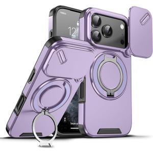 for Apple 17 Pro Case with Slide Camera Cover, Military Grade Drop Protection Heavy Duty Shockproof with 360° Rotate Kickstand Case for iPhone 17 Pro.Slide Purple