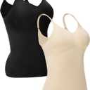 Shapewear Compression Camisoles for Women, Tummy Control Tank Top 2-Pack | Black&Nude, medium compression for a shaping,No rolling or shifting ，Lightweight, breathable for daily wear and layering (M)