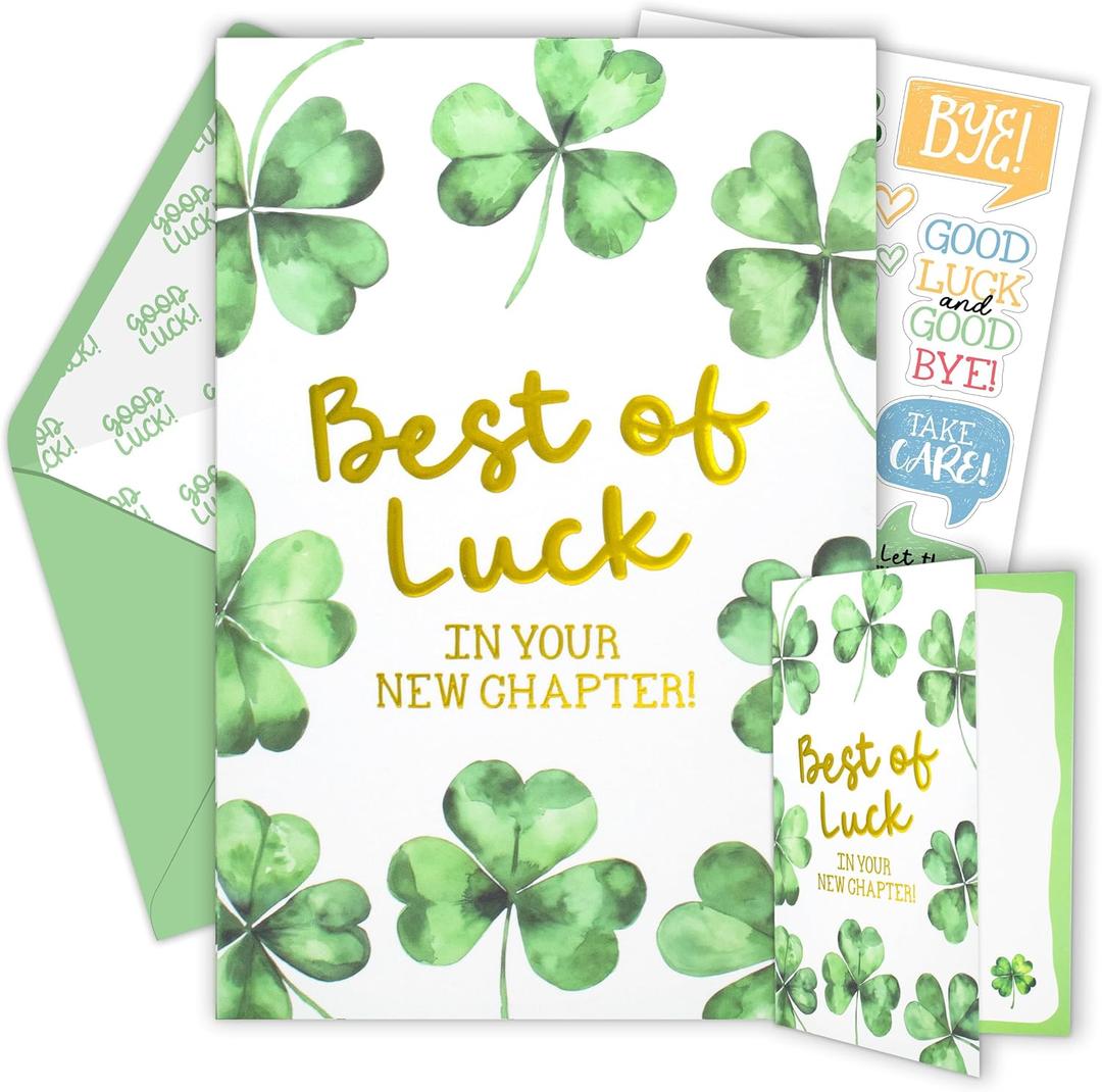 Decorably Gold Foiled 5x8in Individual Going Away Card for Coworker with Embossed Greetings with with Matching Envelope and Stickers for New Job, Business, Retirement, Blank Inside - Gifting, Mailing