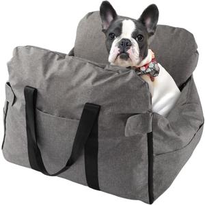 Dog Car Seat for Small/Medium Dogs.Water Repellent with Storage Pockets.Doubles as a Pet Travel Bed for Dogs Up to 40 lbs. Machine Washable Dog Carrier- Gray