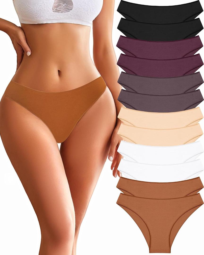 FINETOO 12 Pack Cotton Underwear for Women Cute Low Rise Bikini Panties High Cut Breathable Sexy Hipster Womens Cheeky (M)
