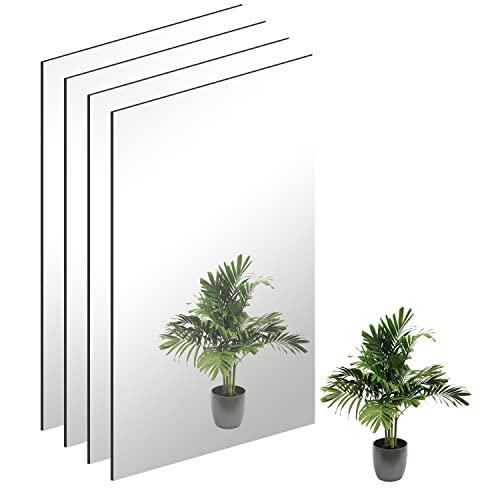 QEEYON 16 x 12'' x 4Pcs Glass Mirror Tile Wall Decor, Frameless Full Length Full Body Mirror Sheet for Wall, Bathroom, Bedroom, Living Room, Home Gym, Door, Centerpiece, Vanity
