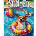 Artofy Summer Fun Pool Corgi Dog Small Decorative Garden Flag, Swim Ring Ball Flip Flops Yard Lawn Outside Decor Pet Owner Lover Gift, Seasonal Burlap Outdoor Home Decoration Double Sided 12 x 18