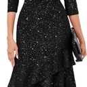 BeryLove Sequin Formal Cocktail Wedding Guest Dress Prom Sparkly Party Evening Gowns Ruffle Hi Low Midi Dresses (Large, Black)