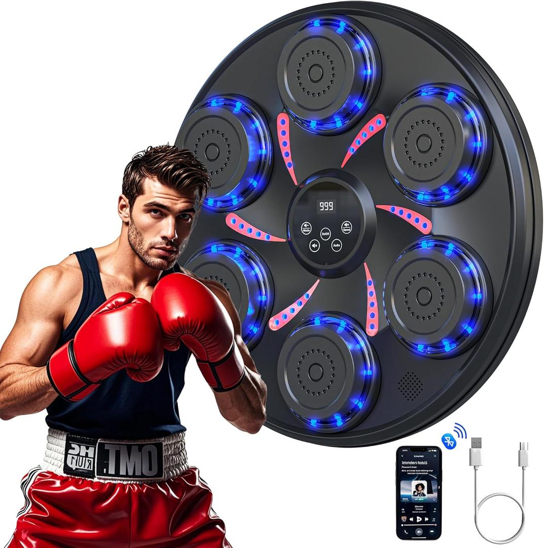 Music Boxing Machine,Wall Mounted Music Boxing Trainer with Gloves,Smart Bluetooth Workout Punching Equipment for Adults Kids,Perfect for Home,Indoor and Gym (black1)