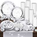 Marsui 121 Pcs 70s 80s Disco Ball Party Decorations Disposable Paper Plates Napkins Cups Bachelorette Silver Balls Tableware Set for Wedding Cocktail Birthday Dancing Queen Party(Silver)