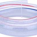 DERPIPE Soft Braided PVC Tubing - 1-1/2" ID x 1-15/16" OD High Pressure Clear Flexible PVC Tube Reinforced Vinyl Hose for Water, Oil with 2pcs Hose Clamps (5Ft)