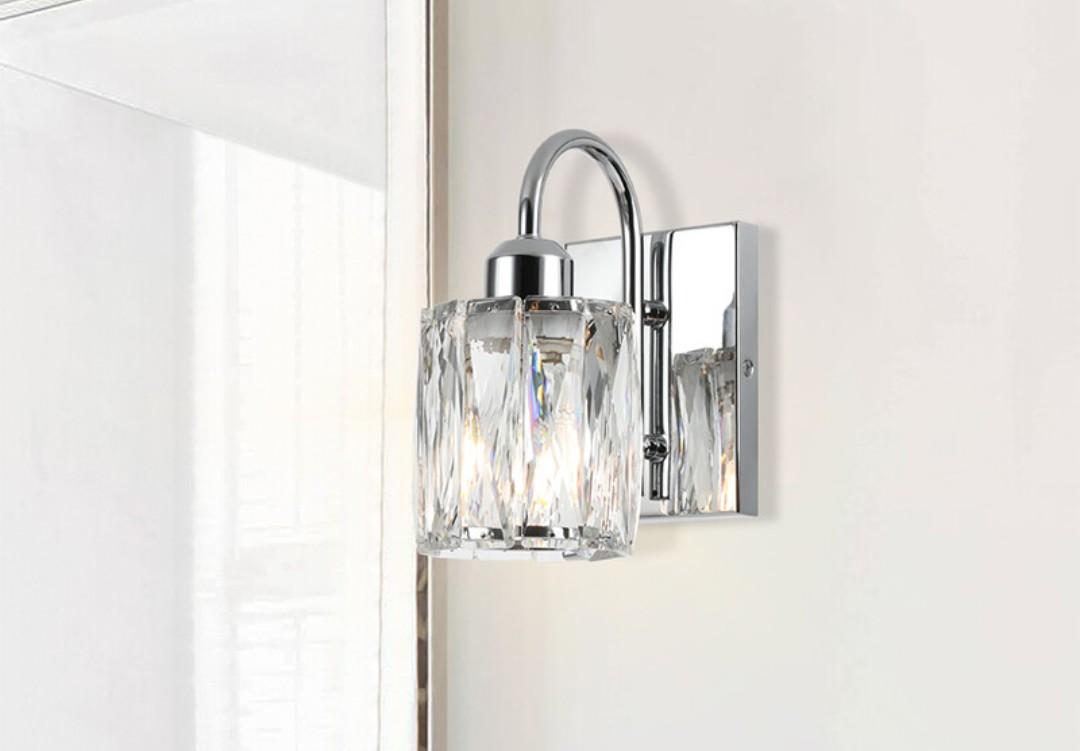 Bathroom Wall Sconce Chrome Vanity Light with K9 Crystal for Mirror Hallway
