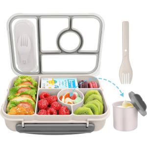 4 x Lunch Box for Adults/Kids/Toddler,5 Compartments Bento Lunch Containers with Sauce Vontainers,Microwave & Dishwasher & Freezer Safe,BPA Free(White)