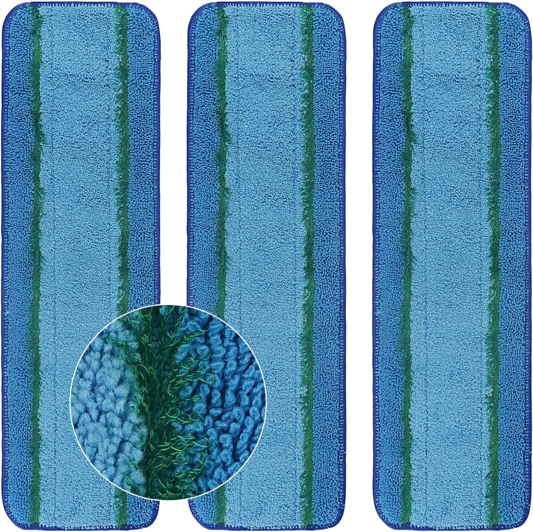 3 Pack Deep Clean Pads Replacement for Bona Family of Mops, Washable & Reusable Microfiber Cleaning Pad for Hardwood and Multi-Surface Floors Cleaning Head, Wet/Dry Mop (Blue)