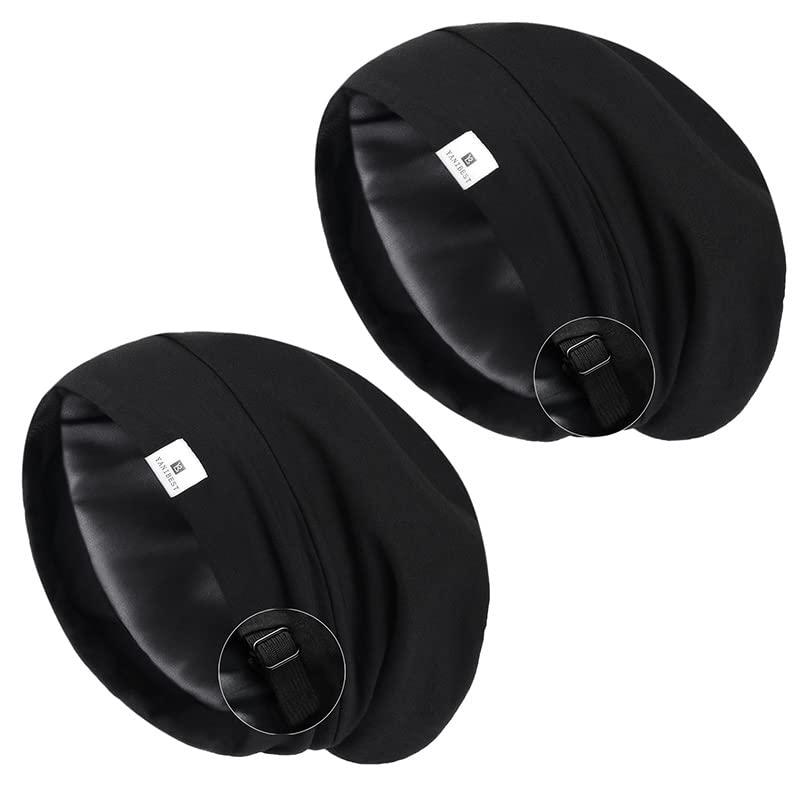YANIBEST 2 Pcs Silk Bonnet Satin Bonnet Hair Bonnet for Sleeping - Adjustable Saty on Satin Lined Slouchy Beanie Hat for Women, Large
