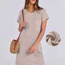 ANRABESS Womens Casual Summer Ribbed Knit Tunic Tshirt Mini Dresses 2026 Trendy Crewneck Short Sleeve Beach Loose Shift Dress (S)