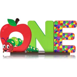 PANTIDE Hungry Caterpillar One Letter Sign Wooden Table Centerpiece for Kids Summer Spring First Birthday Decoration Red Apple 1st Table Sign Party Supplies for Baby Shower Cake Smash Photo Props