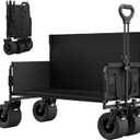 Beach Wagon with Seats, Heavy Duty Wagon Bench Seat Combo with Anti-Collapse Backbar, 2-in-1 Collapsible Lounge Cart for Sand Outdoor Camping, Carbon Steel 500lbs, Black