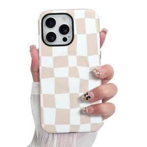 SOKAD Magnetic Checkered Phone Case for iPhone 16 Pro, Brown
