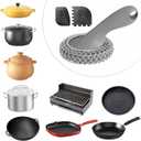 SUBEKYU Cast Iron Scrubber with Silicone Handle, Stainless Steel Skillet Cleaner for Cast Iron Pans (Gray Scrubber + Scraper)