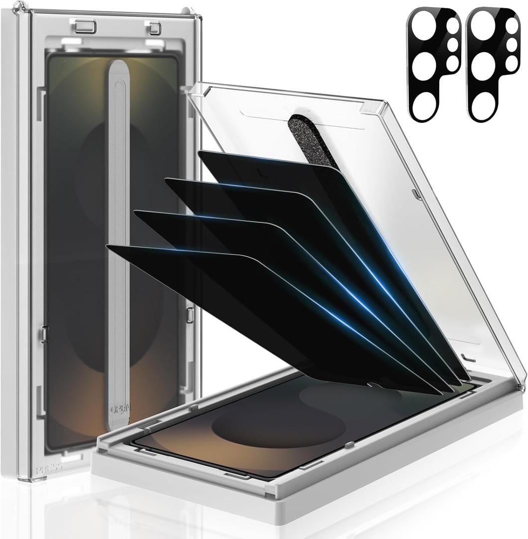 MOHAVE 4 Pack Privacy Screen Protector for SAMSUNG Galaxy S25 Ultra 6.9" with 2 Pack Camera Lens Protector [Auto Alignment/Dust Removal] Anti Spy Tempered Glass [Military Grade Shatterproof] 100% Ultrasonic Fingerprint ID Unlock