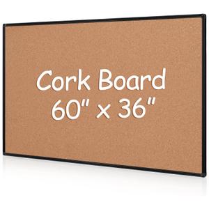 Extra Large Cork Bulletin Board 60" X 36", Black Aluminum Framed 5'x3' Corkboard for Wall, Wall Mounted Notice Pin Board with 18 Push Pins for School, Home & Office