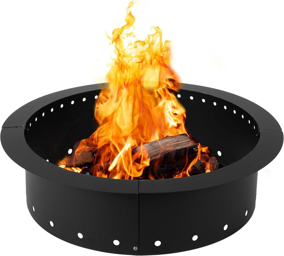 Iron Forge Tools Smokeless Firepit - 36 inch Outer/30 inch Inner Round Fire Ring Insert Liner - Heavy Duty Metal Permanent Outdoor Fire Pit Ring (36x30x10) Utility Patent Pending