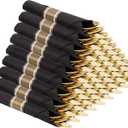 Supernal 60 Pack Gold Silverware, Rolled, Pre Wrapped with Black Napkins, Heavy Duty Plastic Cutlery, Forks and Spoons